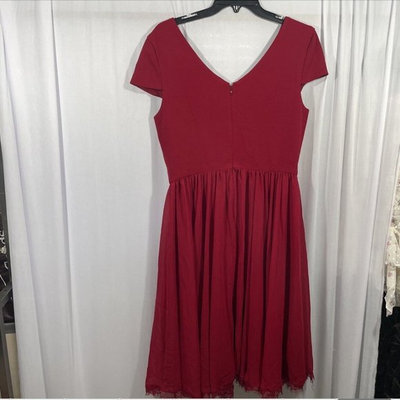 NEW Dress the Population [ Large ] Corey‎ Chiffon Fit & Flare Dress Garnet #Q298 - Picture 9 of 12